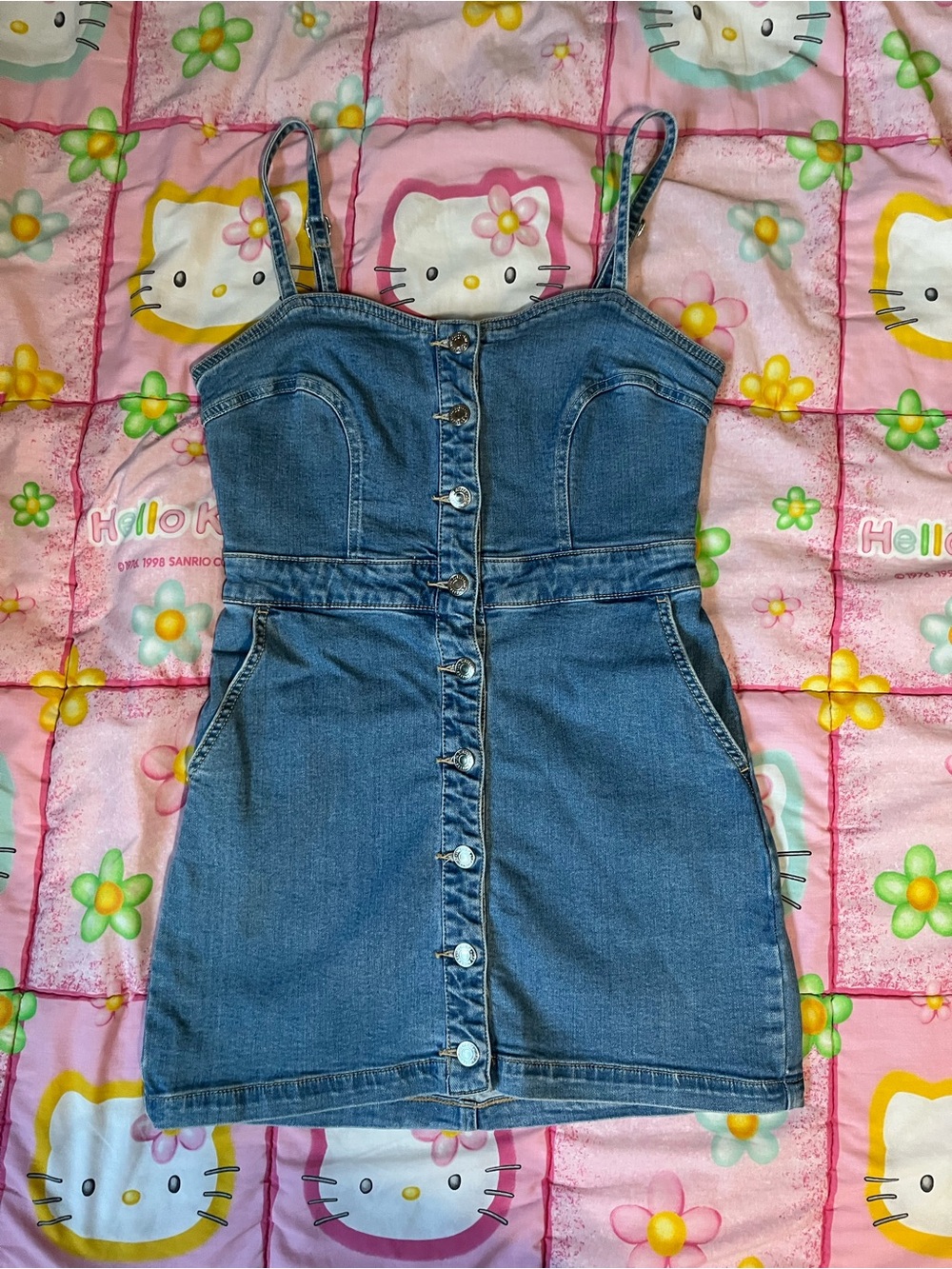 Guess Blue Denim Button-Front Mini Dress